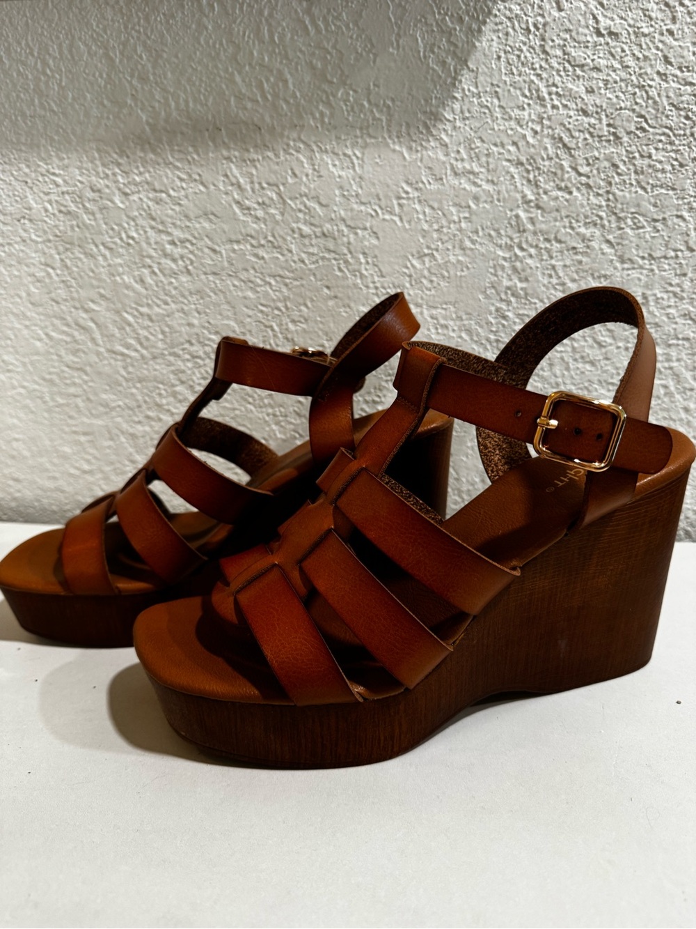Limelight Tan Strappy Wedge Sandals - Picture 3 of 6